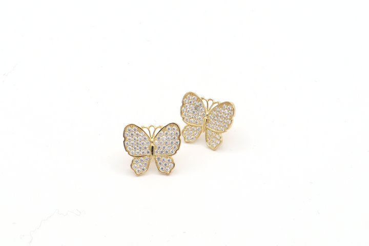 10K Solid Gold White Butterfly CZ Earrings