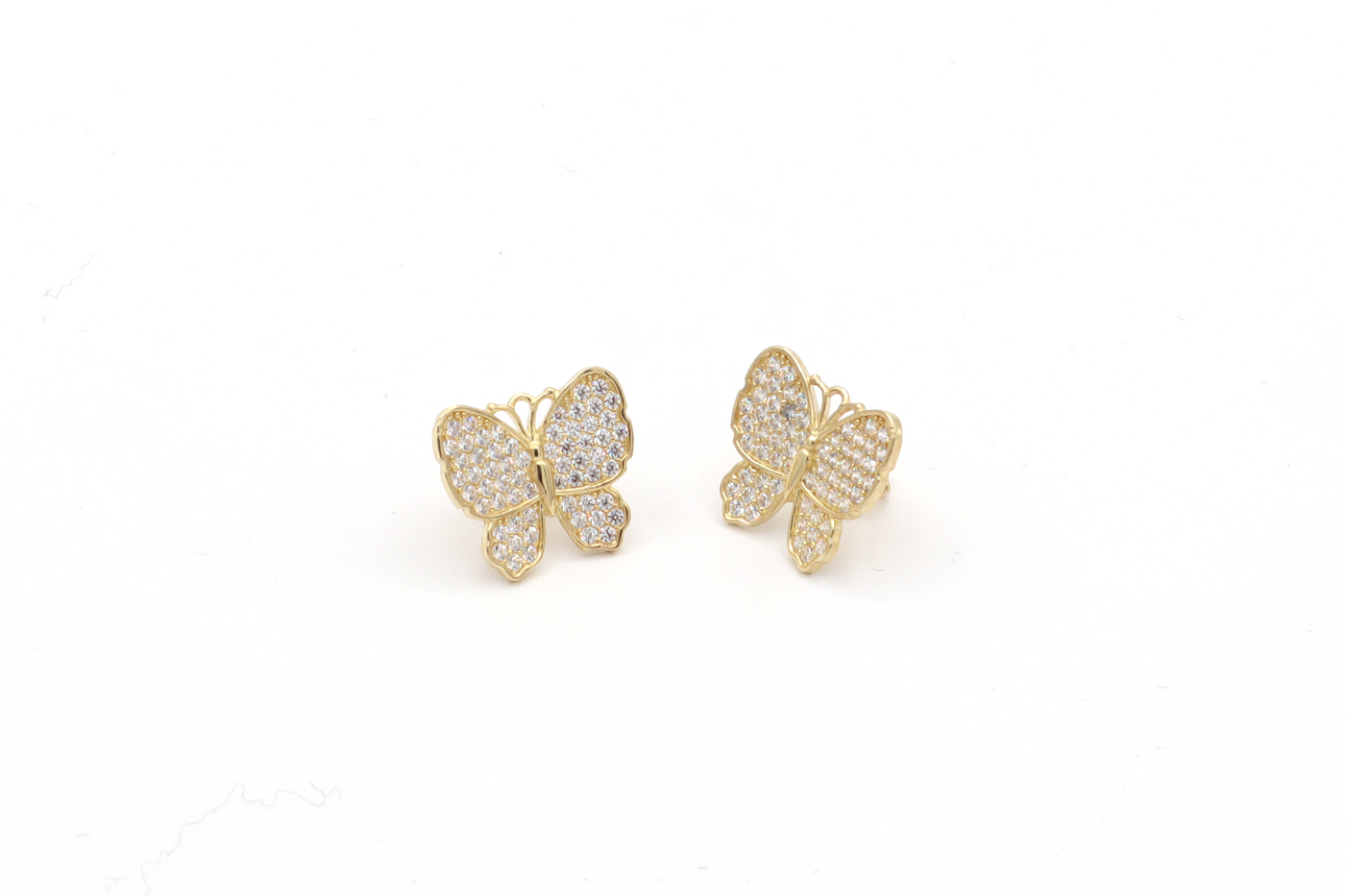 10K Solid Gold White Butterfly CZ Earrings