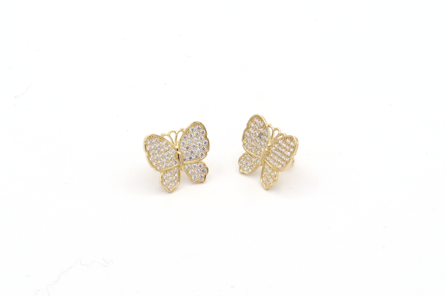 White butterfly Earrings CZ Cubic stones 10K Real Gold - STF Diamonds