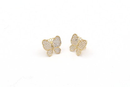 White butterfly Earrings CZ Cubic stones 10K Real Gold - STF Diamonds