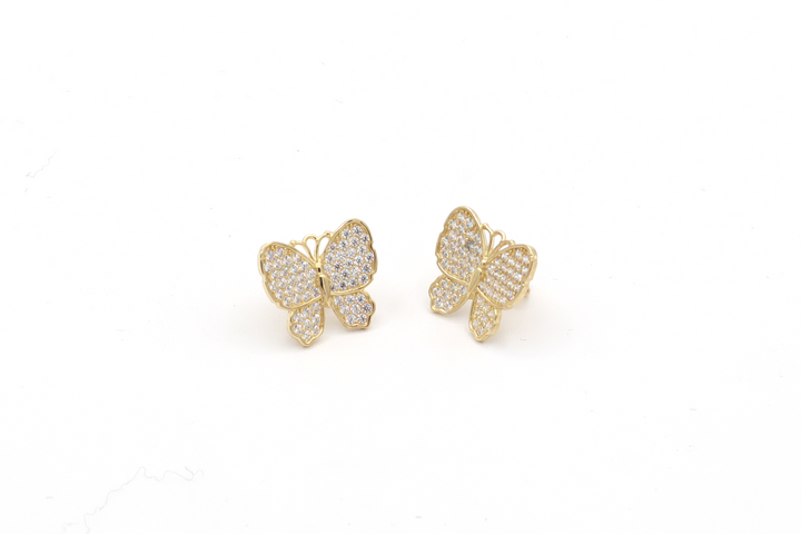 10K Solid Gold White Butterfly CZ Earrings