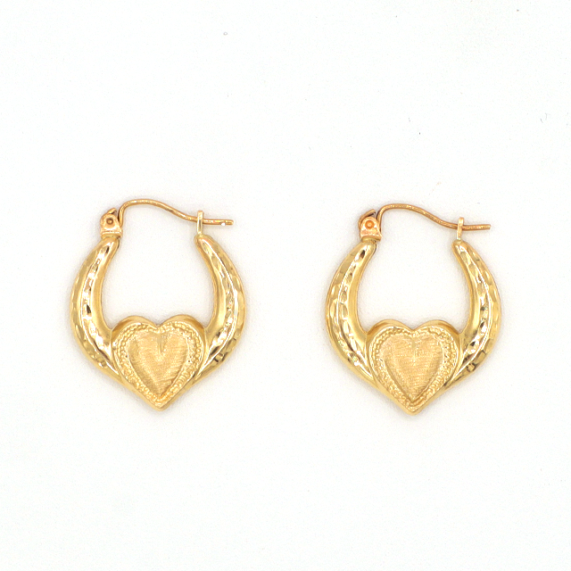 Won't let go Holding the heart Hoop 10K Pure Yellow Gold Earring -STF DIAMONDS