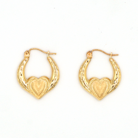 Won't let go Holding the heart Hoop 10K Pure Yellow Gold Earring -STF DIAMONDS