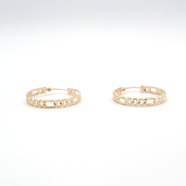10K Solid Yellow Gold Diamond-Cut Figaro Hoop Earrings