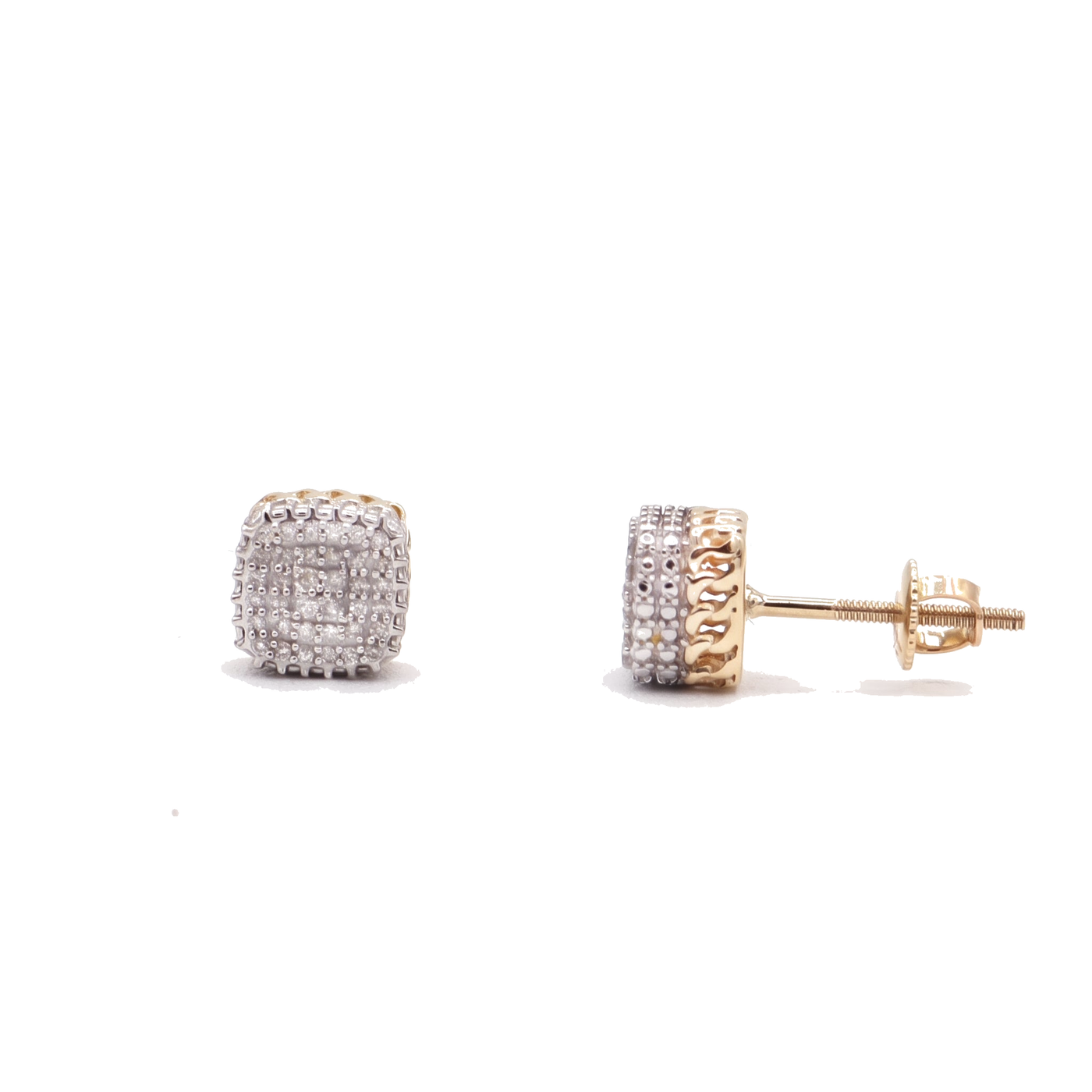 10K Solid Yellow Gold Iced-Out All-Pave Square Diamond Stud Earrings