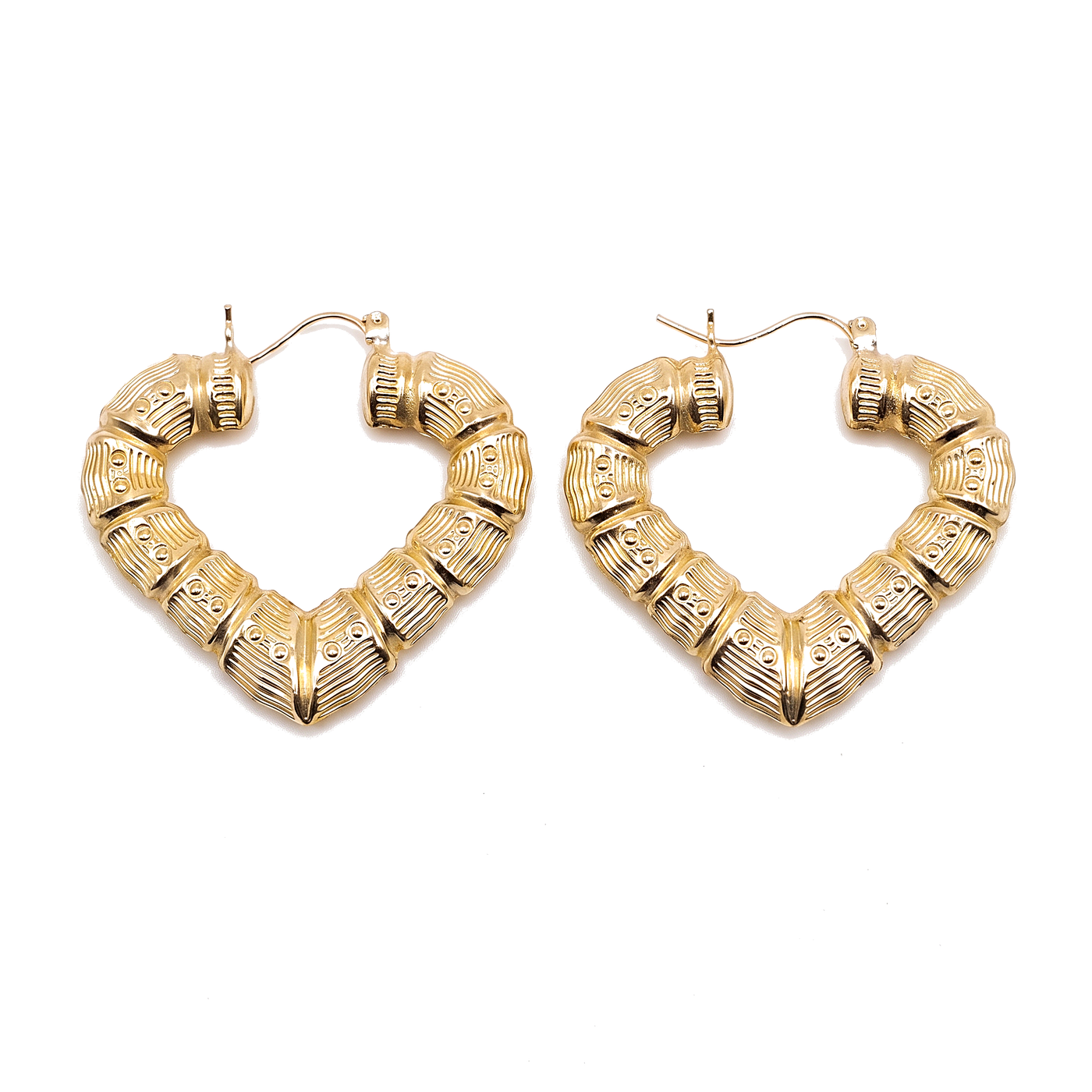 Amor Bamboo — Bamboo Heart Hoop Earrings 1.5", 10K Yellow Gold