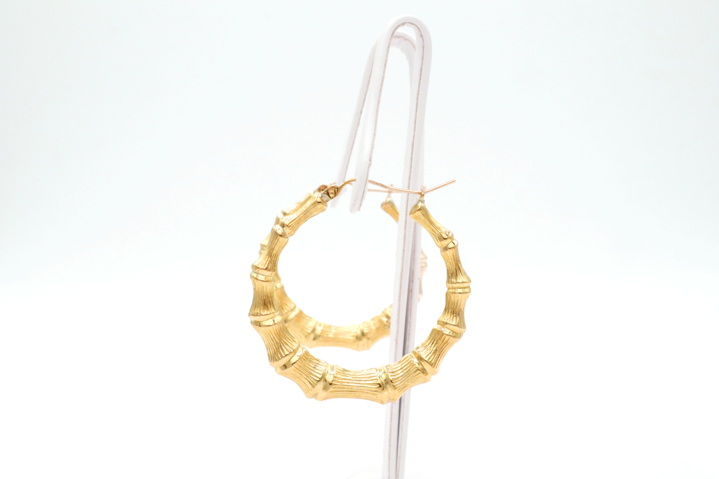 10K Solid Yellow Gold 1" Bamboo Hoop Earrings