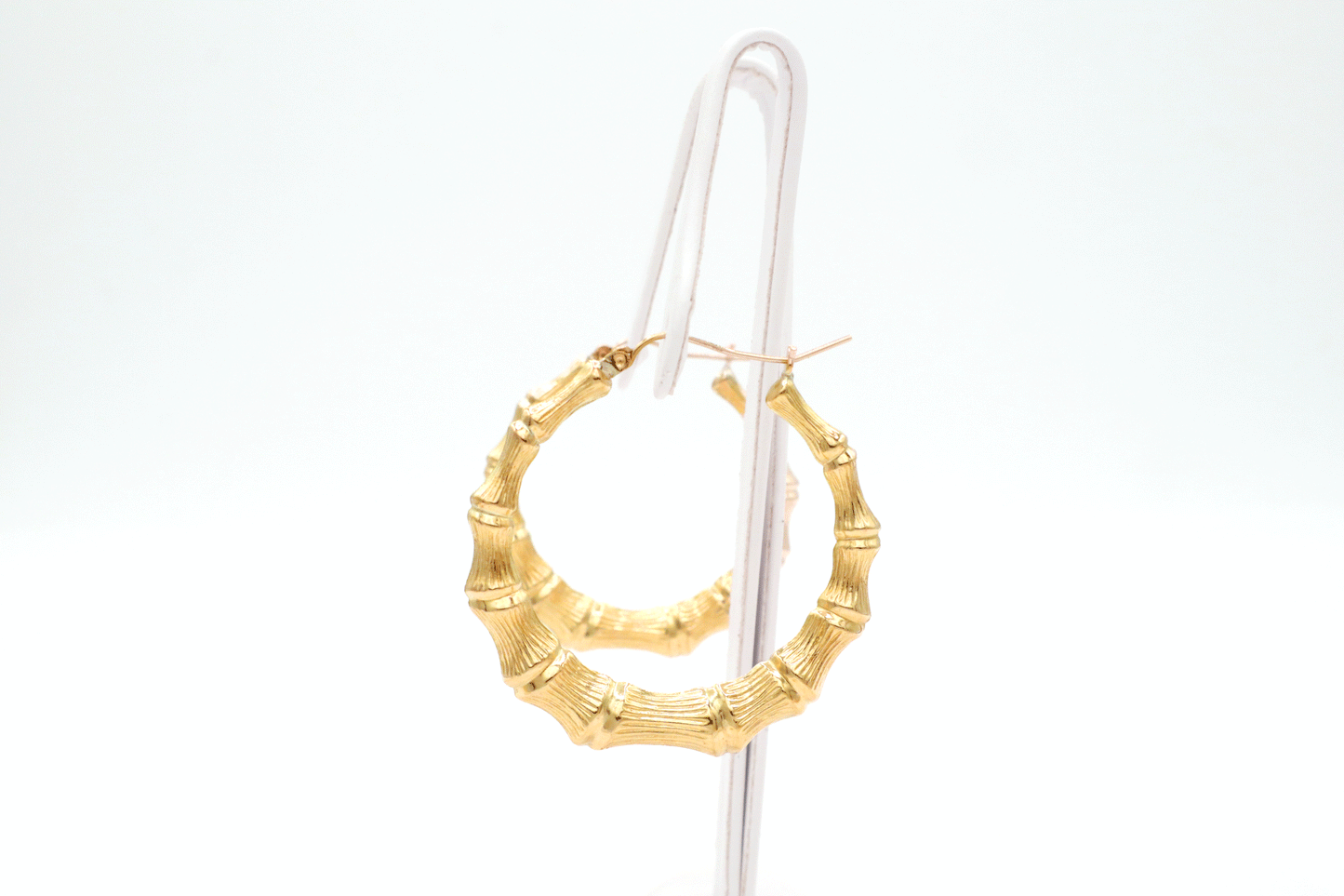 10K Real Gold Bamboo Hoop Earrings STF Diamonds