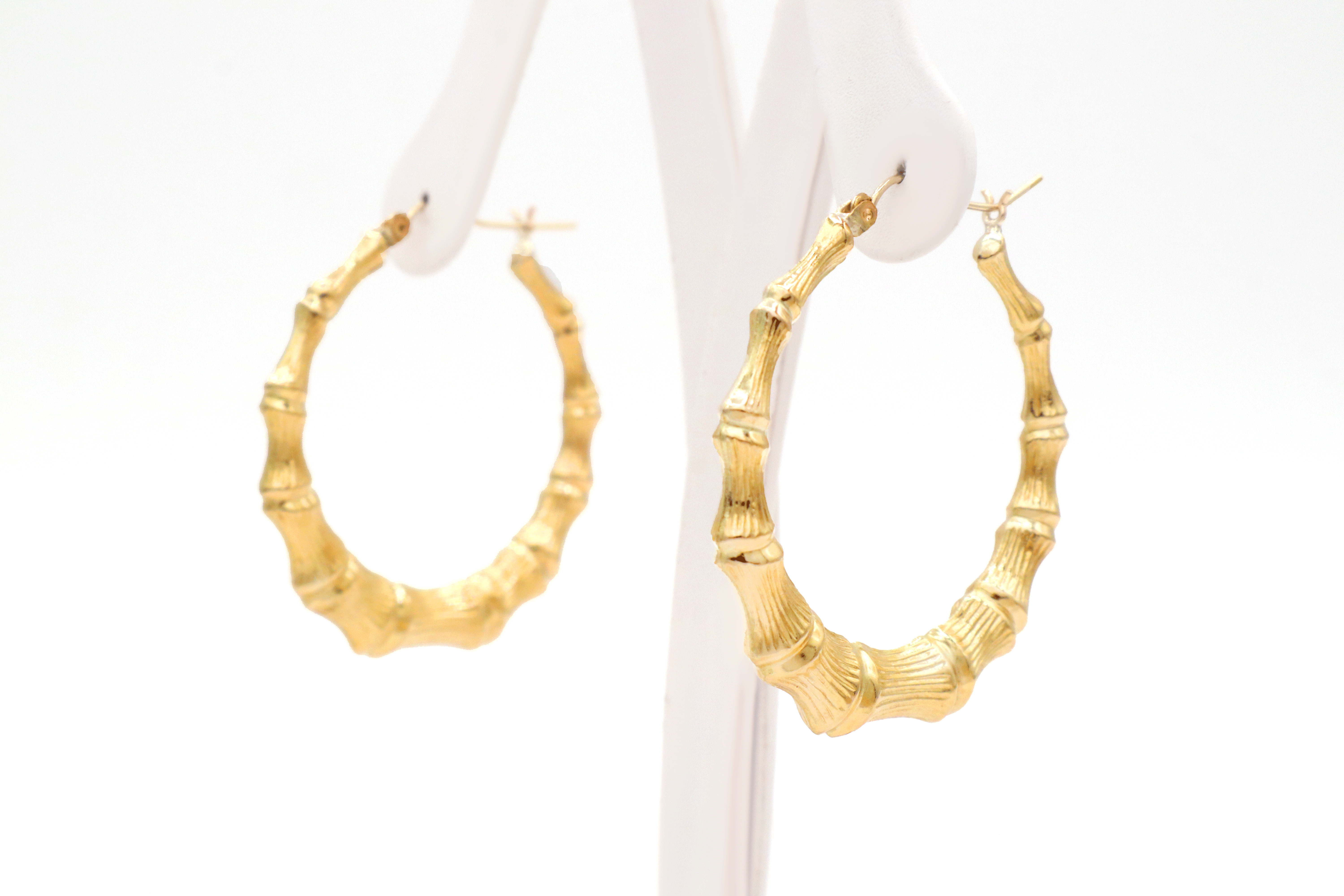 10K Real Gold Bamboo Hoop Earrings STF Diamonds