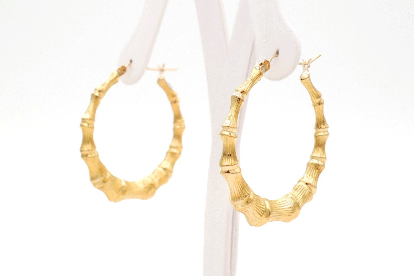 10K Solid Yellow Gold 1" Bamboo Hoop Earrings