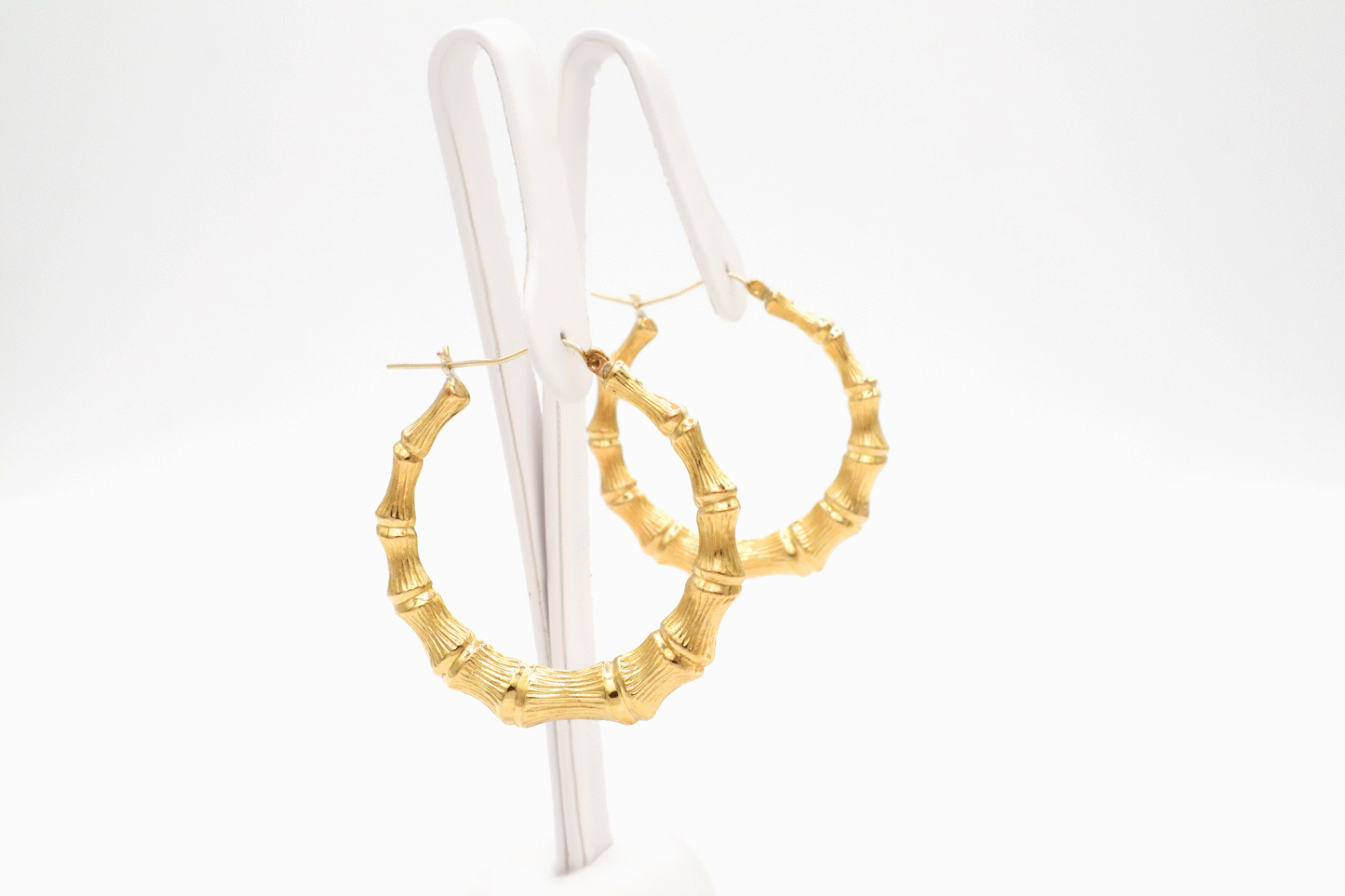 10K Real Gold Bamboo Hoop Earrings STF Diamonds