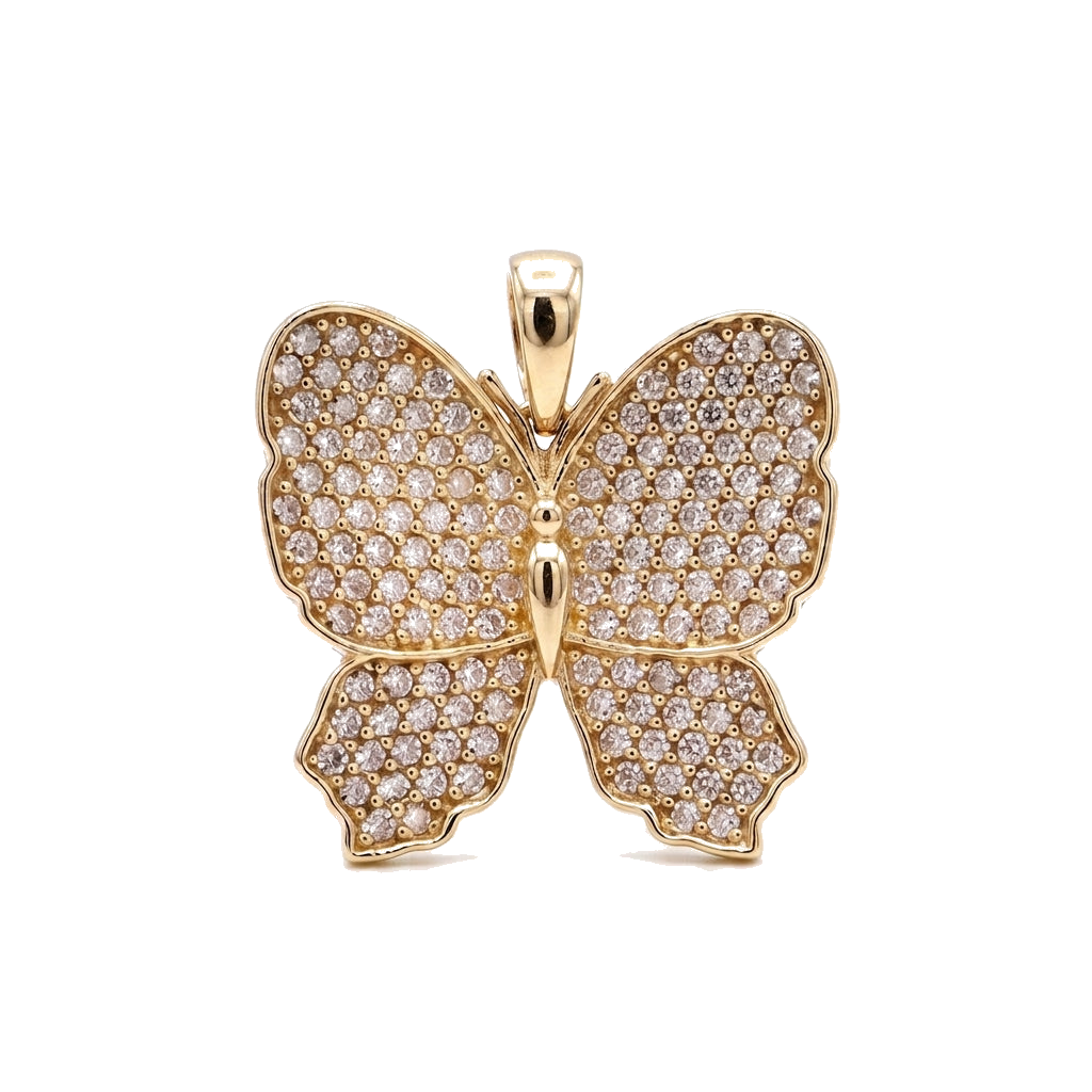 10K Solid Yellow Gold Butterfly Pendant (Clear & Pink CZ)
