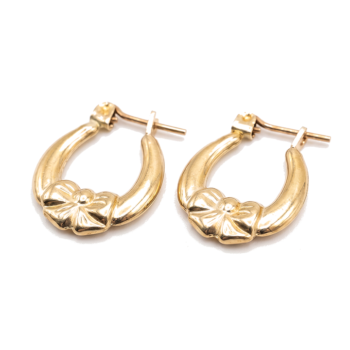 Coquette — Bow Hoop Earrings 0.5", 10K Yellow Gold