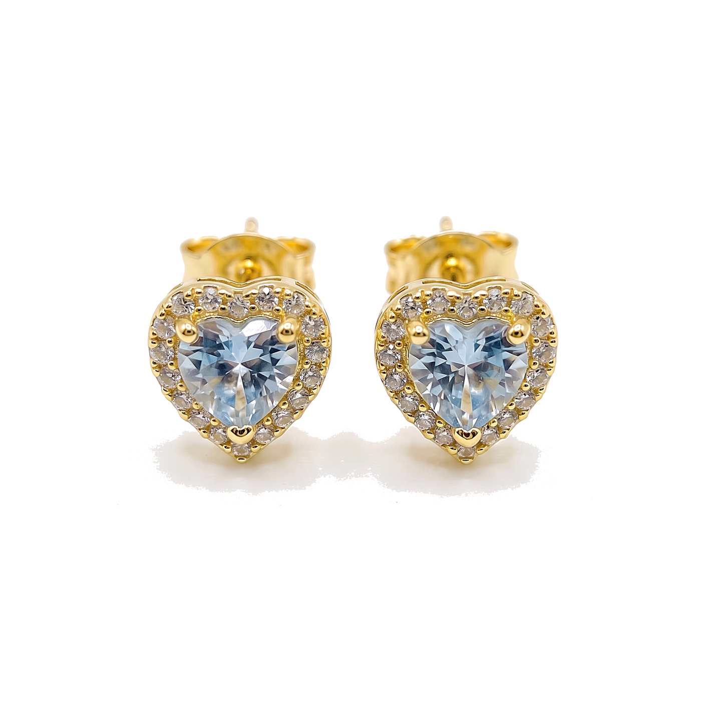 Corazón Birthstone — CZ Heart Birthstone Earrings, 10K Yellow Gold