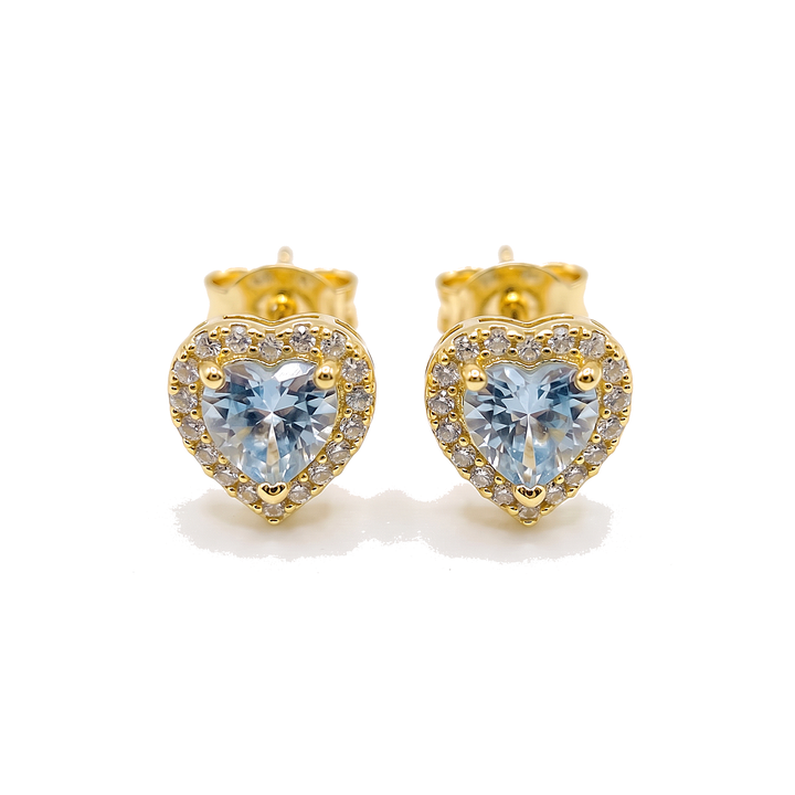 Corazón Birthstone — CZ Heart Birthstone Earrings, 10K Yellow Gold