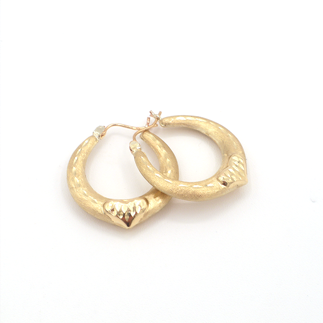10K Solid Yellow Gold Puffed Diamond-Cut Hoop Earrings