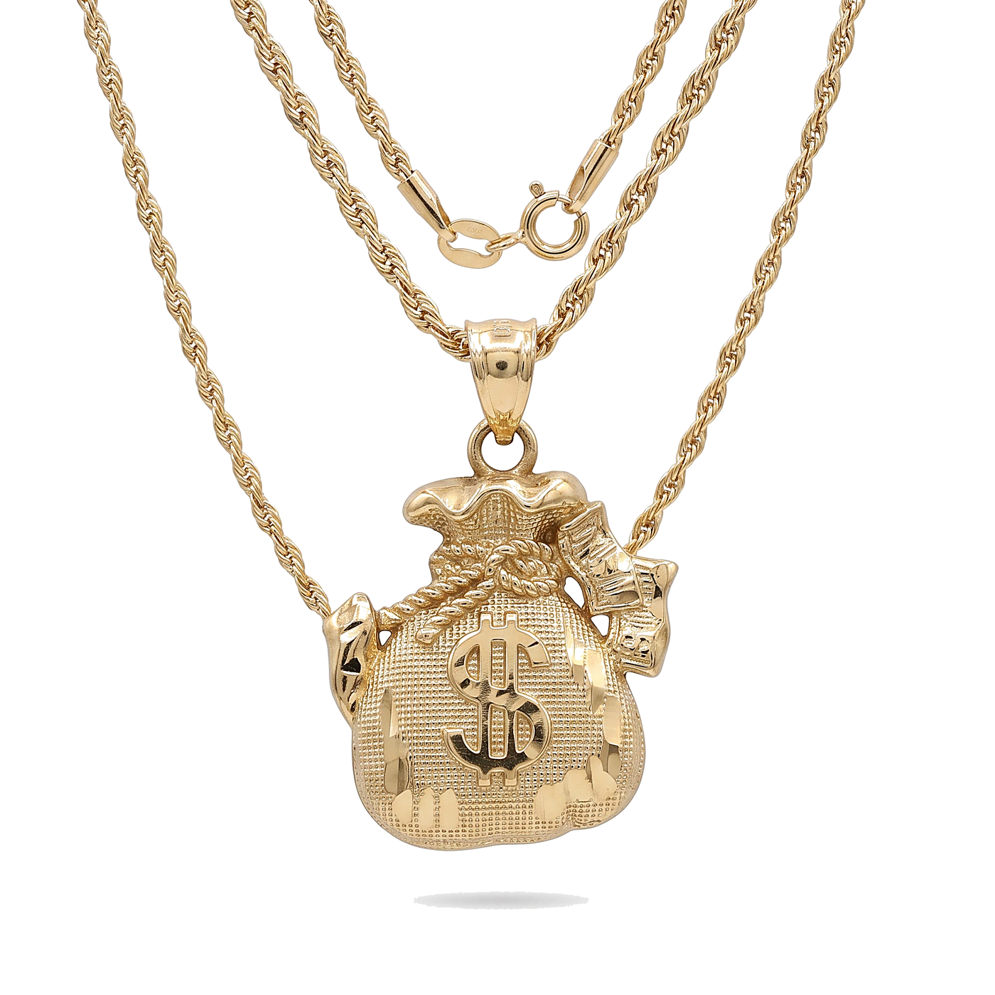 10K Solid Yellow Gold Diamond-Cut Fat Money Bag Charm
