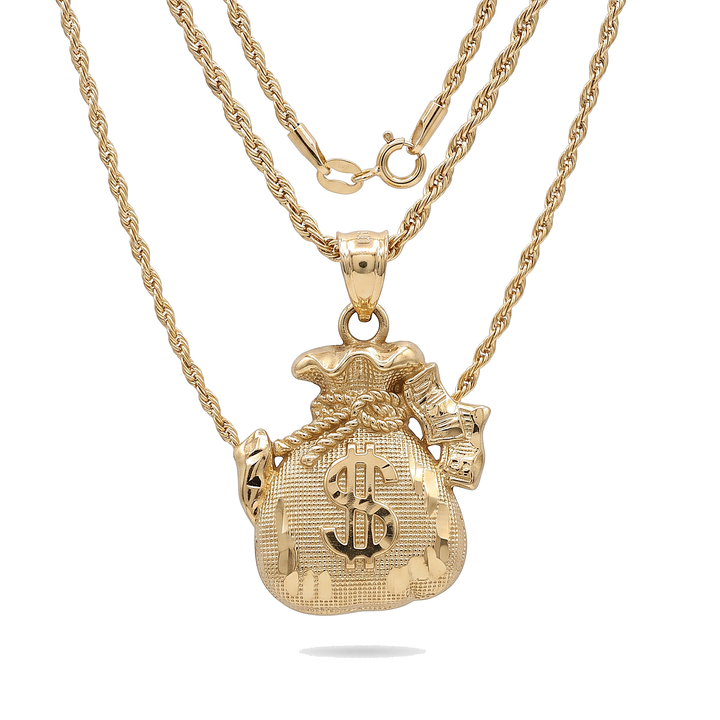 10K Solid Yellow Gold Diamond-Cut Fat Money Bag Charm