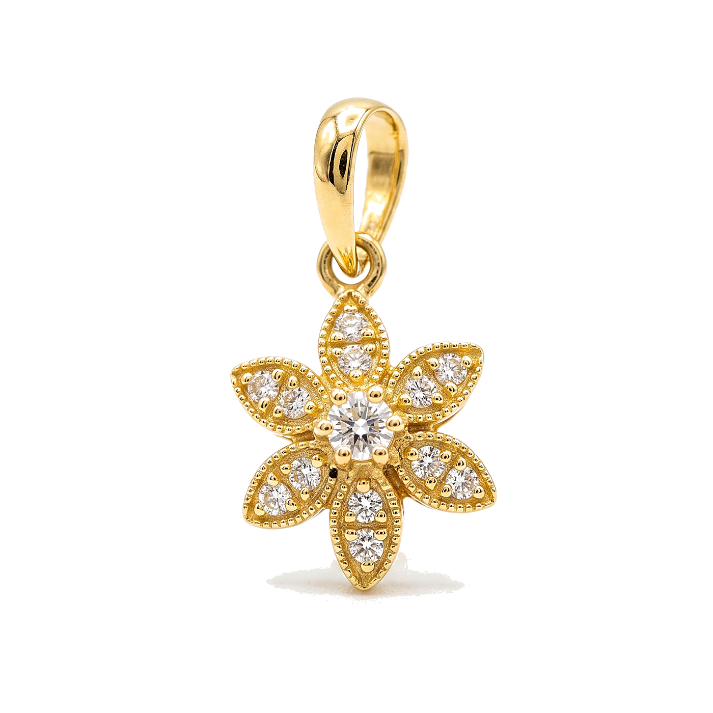 Flor Diamante — Diamond Flower Pendant, 14K Yellow Gold