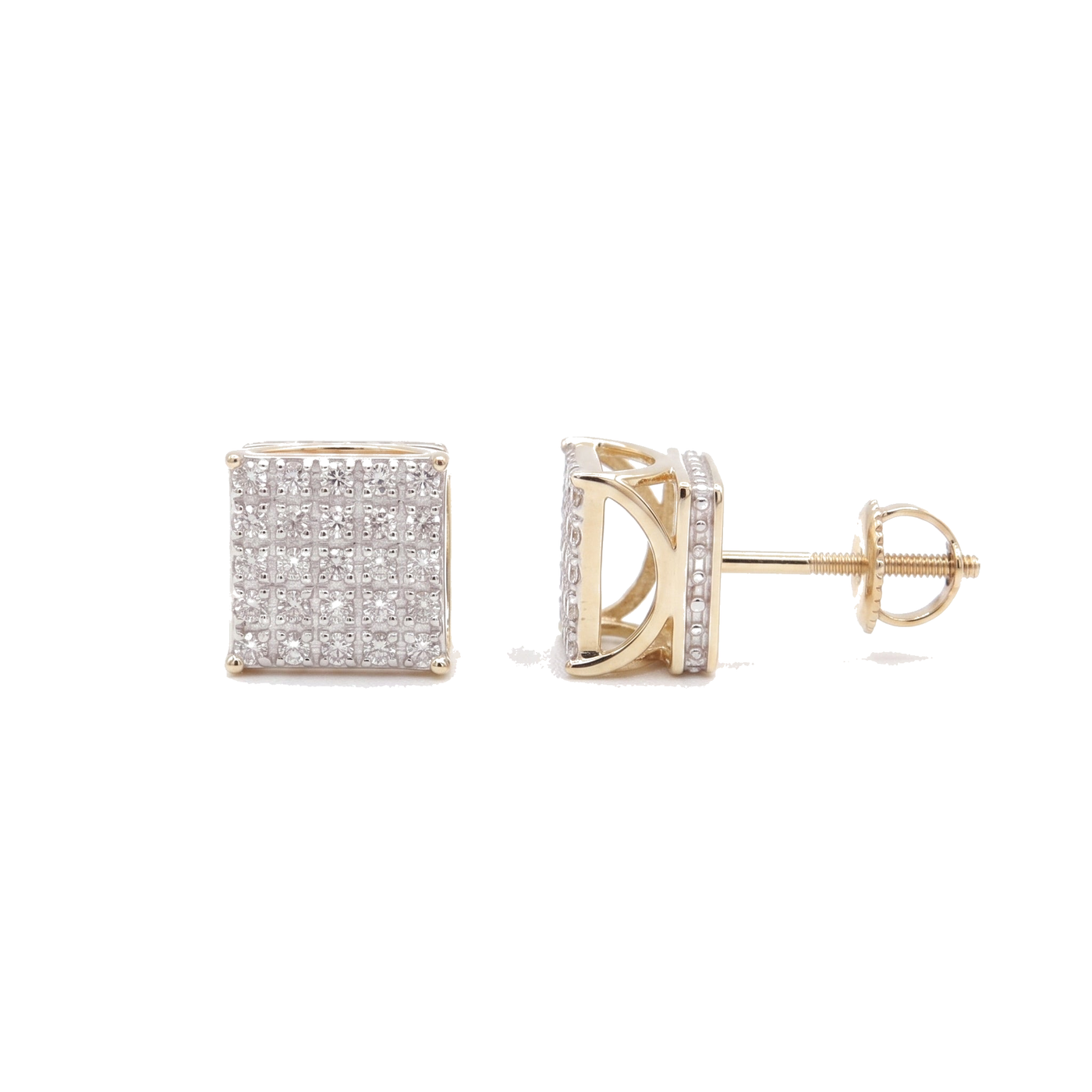 10K Solid Yellow Gold Greek Pillar Pave Diamond Stud Earrings