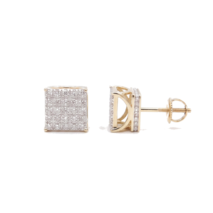 10K Solid Yellow Gold Greek Pillar Pave Diamond Stud Earrings