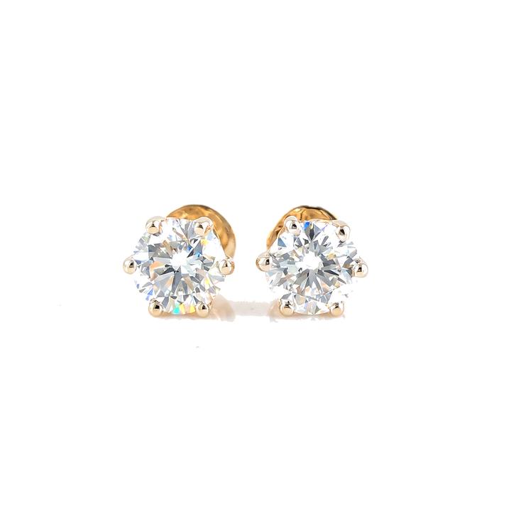 10K Solid Yellow Gold Round Lab-Grown Diamond Stud Earrings