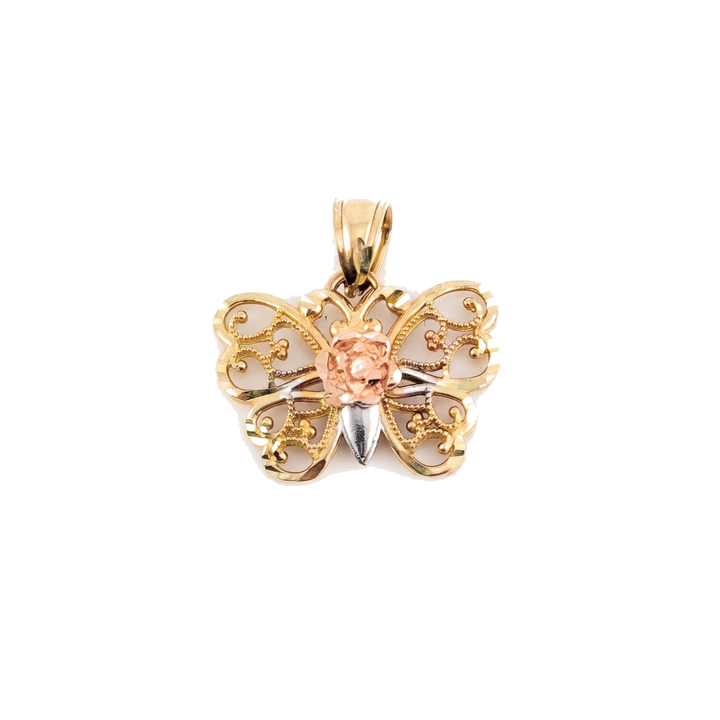 Mariposa Rosa — Tri-Color Rose Butterfly Charm, 10K Gold