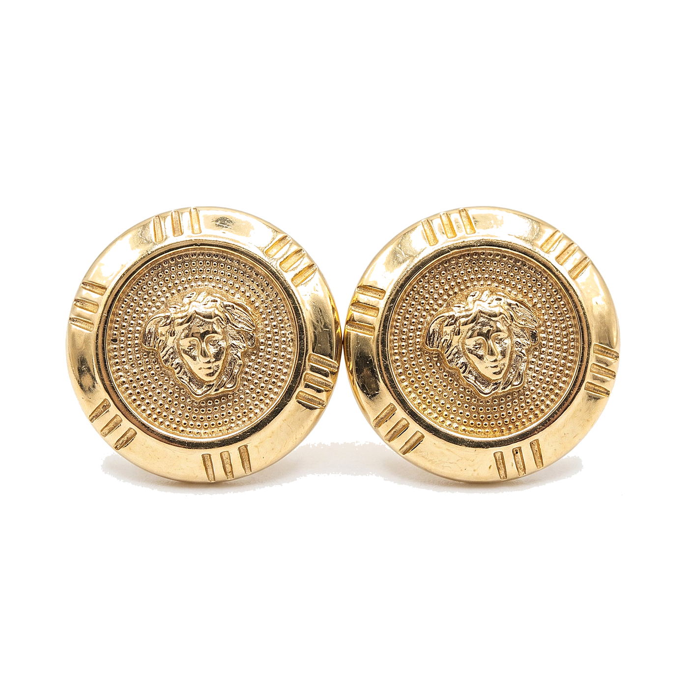 Medusa Round — Round Medusa Earrings, 10K Yellow Gold