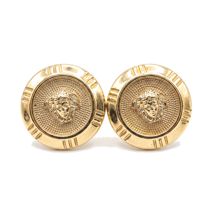 Medusa Round — Round Medusa Earrings, 10K Yellow Gold