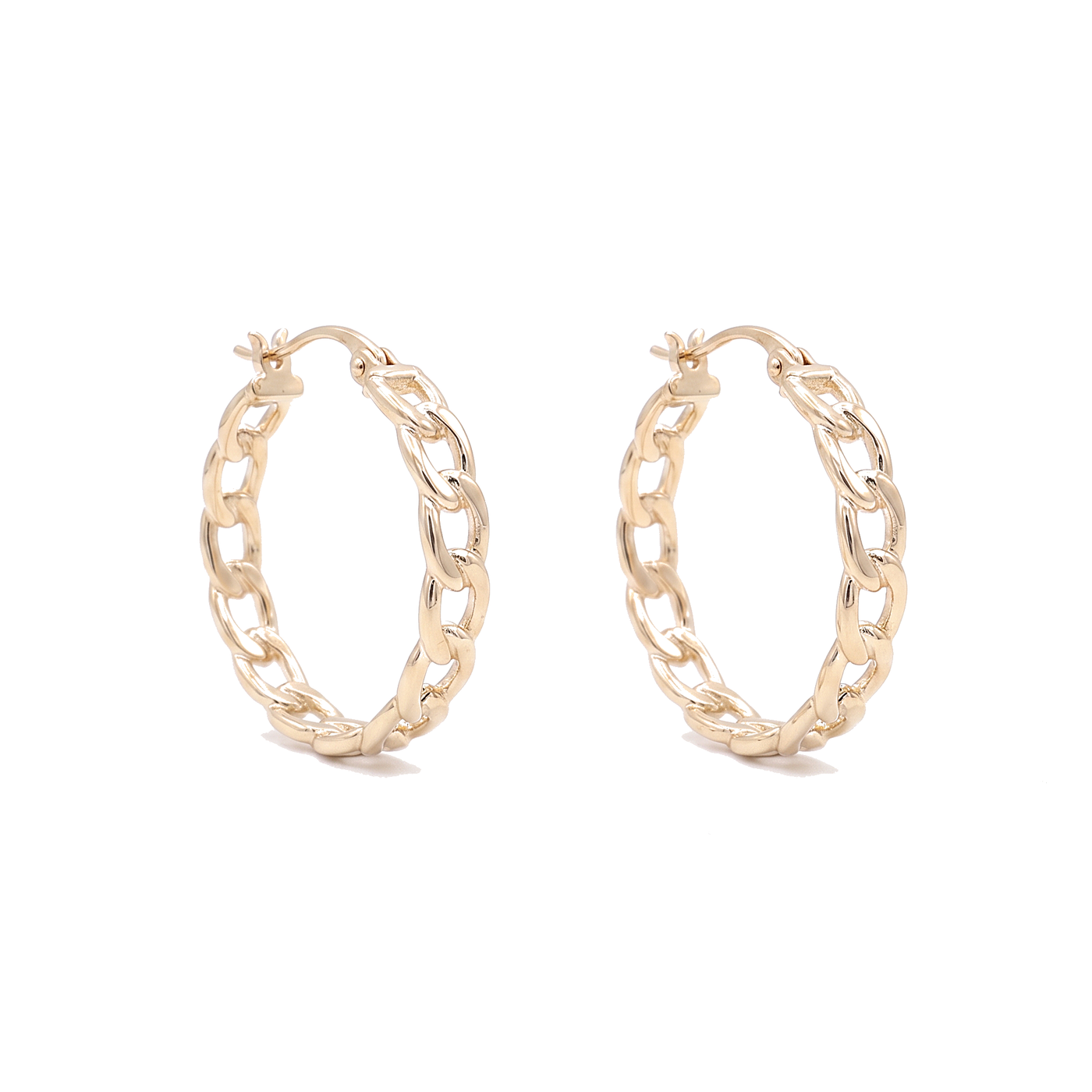 10K Solid Yellow Gold Diamond-Cut Figaro Hoop Earrings