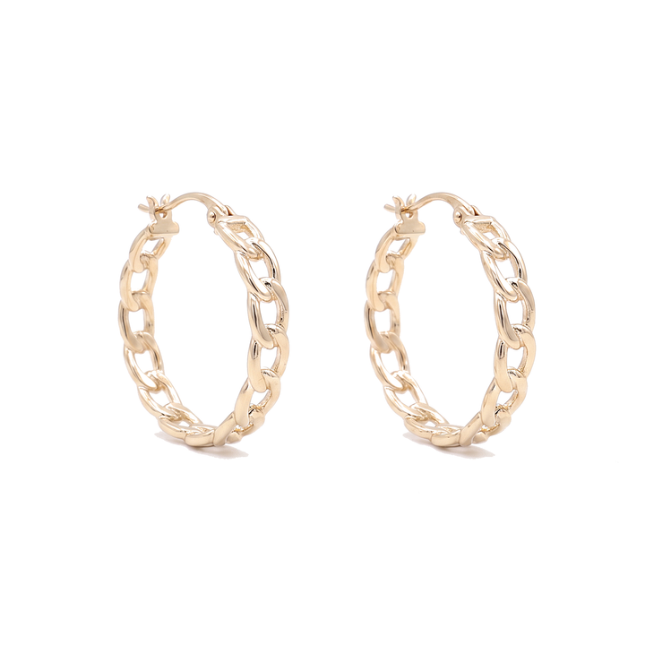 10K Solid Yellow Gold Diamond-Cut Figaro Hoop Earrings