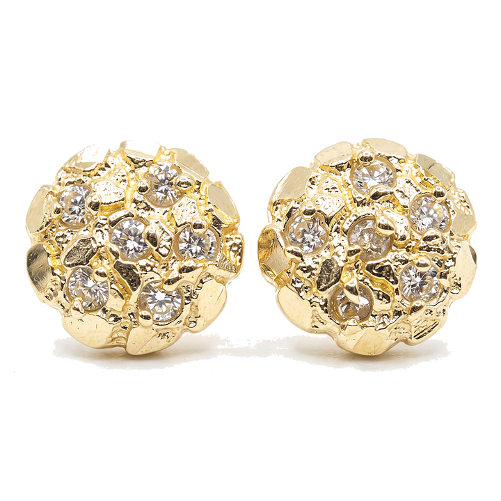 Nugget Petit — Round Nugget CZ Earrings Small, 10K Yellow Gold