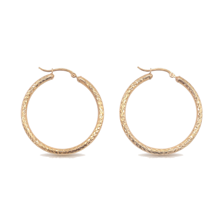 10K Solid Yellow Gold Diamond-Cut Palm Tree Bow Hoop Earrings