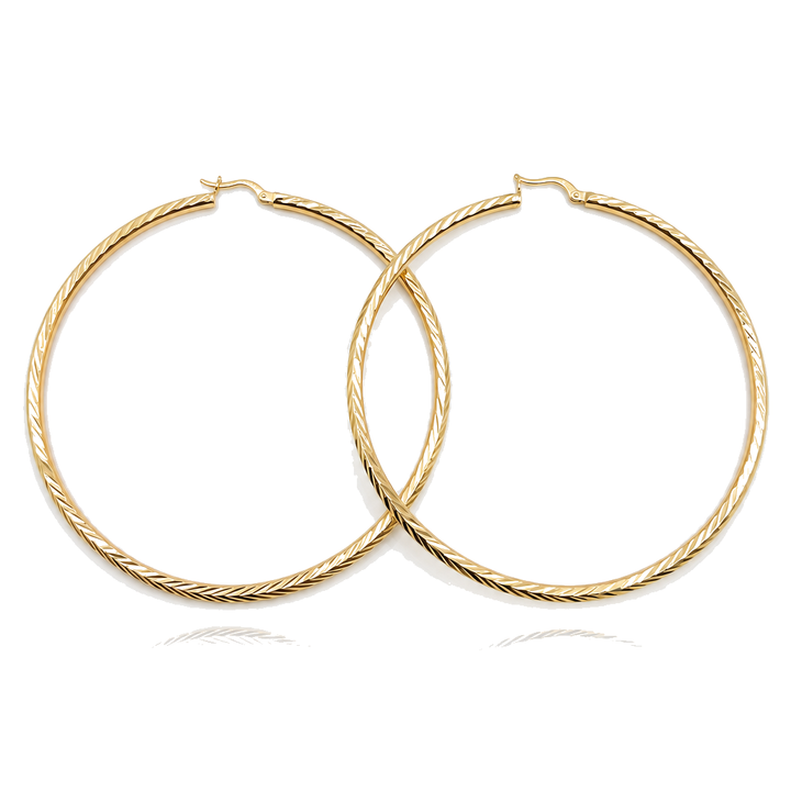 Pluma — Feather Hoops 3", 10K Yellow Gold — STF Diamonds, Los Angeles