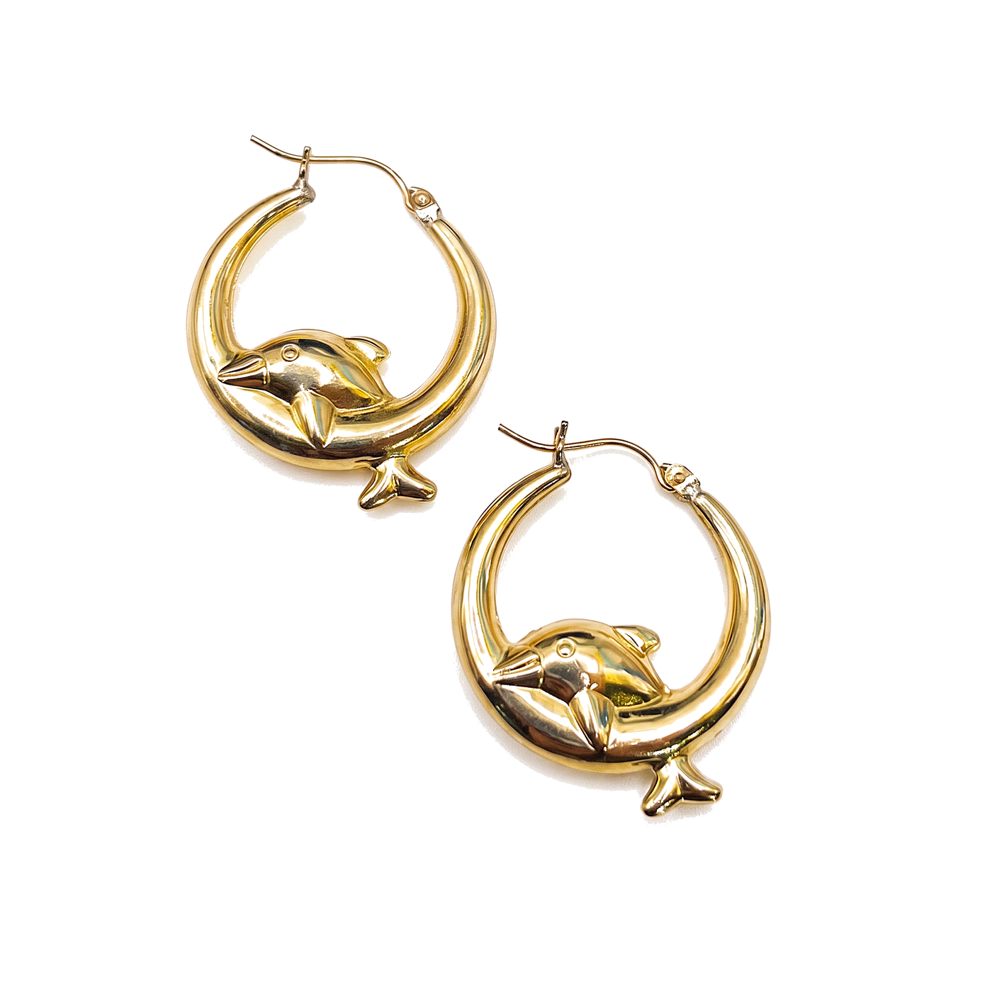 Pod — Dolphin Hoops 1", 10K Yellow Gold