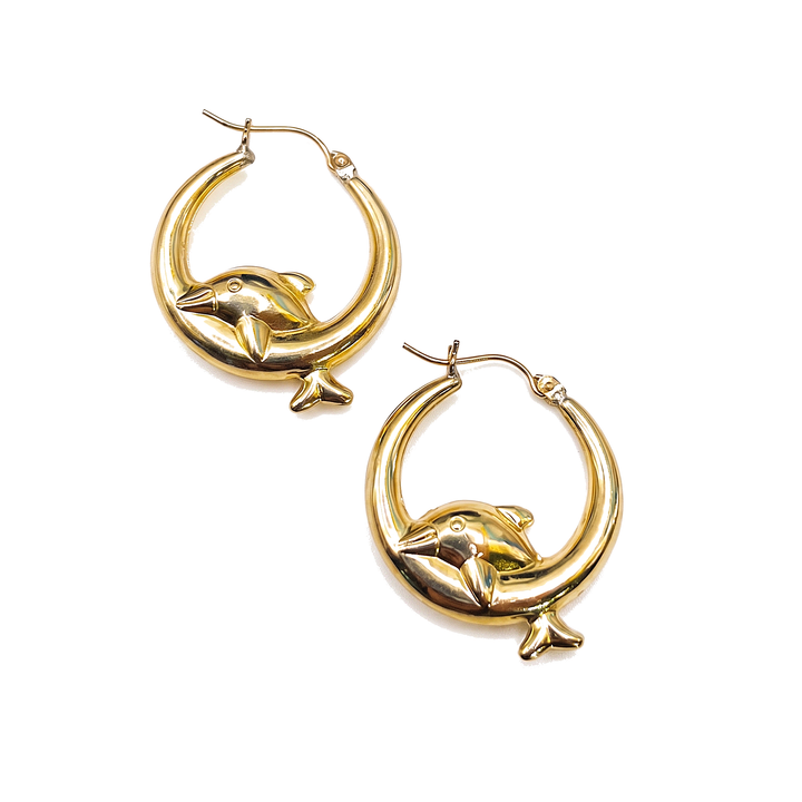 Pod — Dolphin Hoops 1", 10K Yellow Gold
