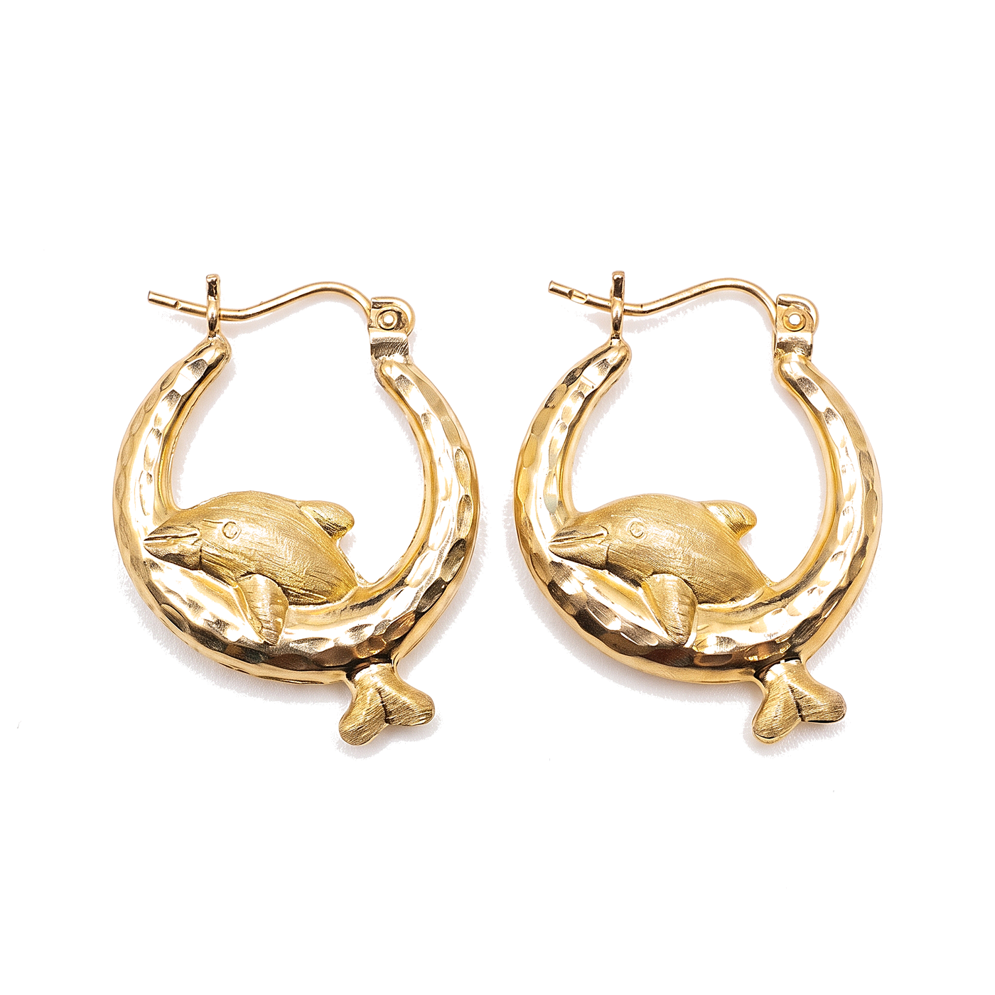 Pod Mini — Dolphin Hoops Matte Finish 0.75", 10K Yellow Gold