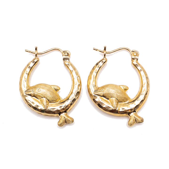 Pod Mini — Dolphin Hoops Matte Finish 0.75", 10K Yellow Gold