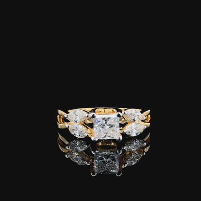 Lab Created Grown Princess Cut and Marquise Diamond Wedding Ring 14K Yellow Gold - STF DIAMONDS