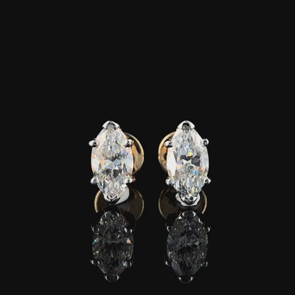 Lab Created Marquise Diamond Earrings 14K Pure Yellow Gold - STF DIAMONDS