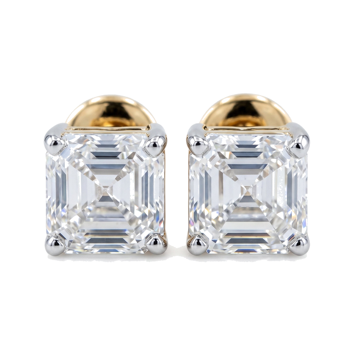 10K Solid Yellow Gold Princess-Cut Lab-Grown Diamond Stud Earrings