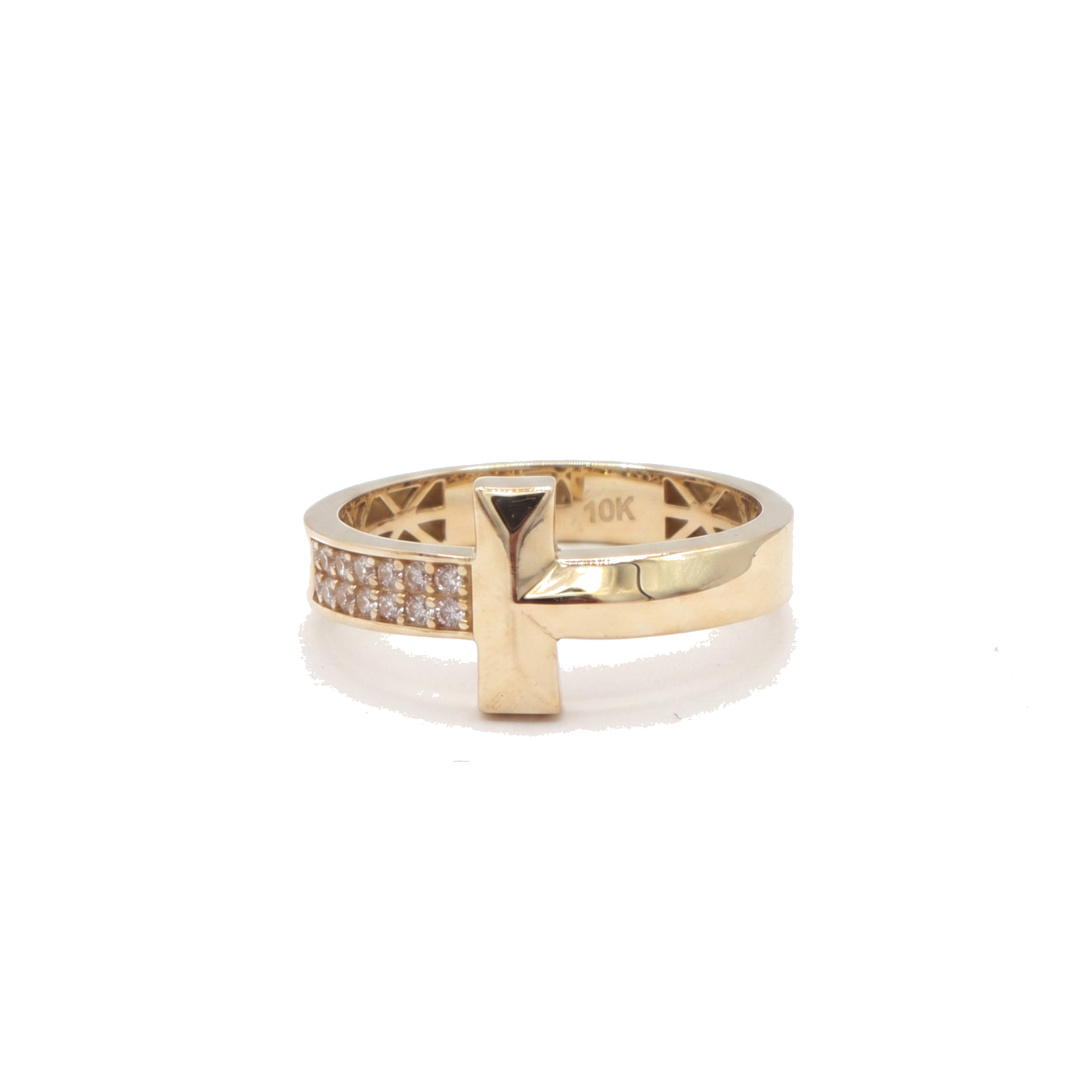 10K Solid Yellow Gold Rectangle Hook CZ Ring