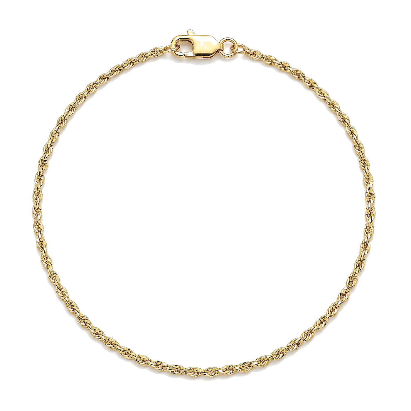 Rope Uno — 1mm Solid DC Rope Bracelet, 10K Yellow Gold