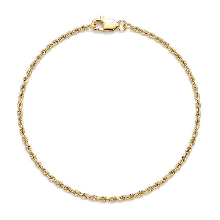 Rope Uno — 1mm Solid DC Rope Bracelet, 10K Yellow Gold