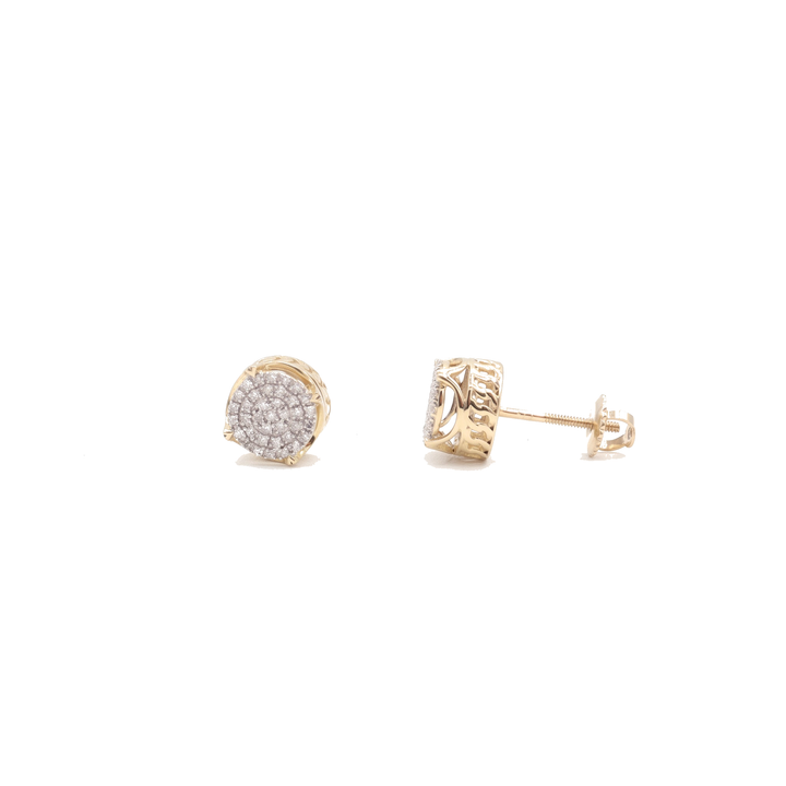 10K Solid Yellow Gold Round Pave Diamond Stud Earrings