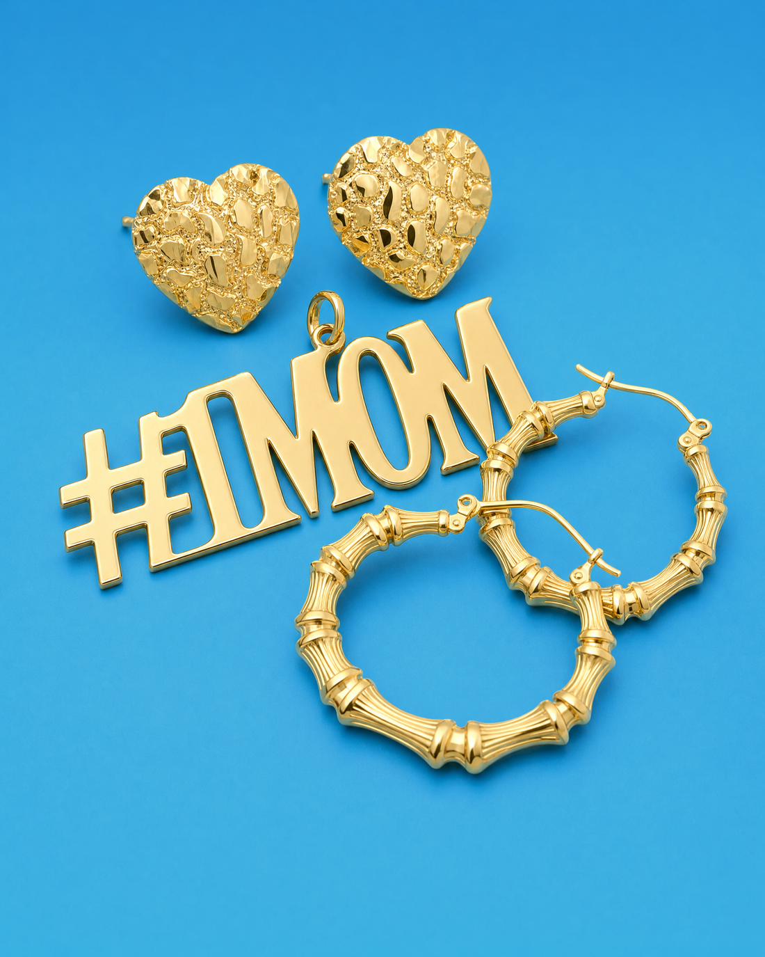 Gifts for Her — solid gold earrings, nameplate and hoops
