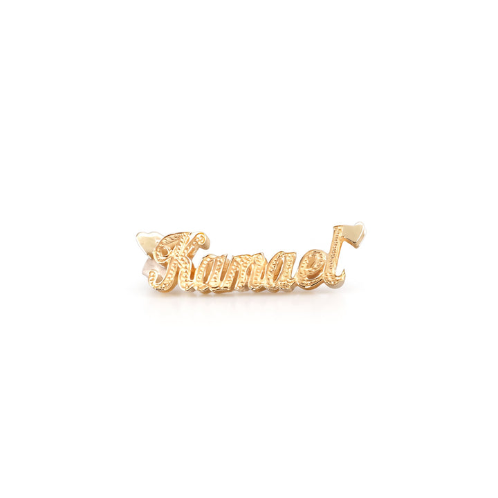 10K Solid Yellow Gold 'Kamel' Double Nameplate with Axe (Diamond-Cut)