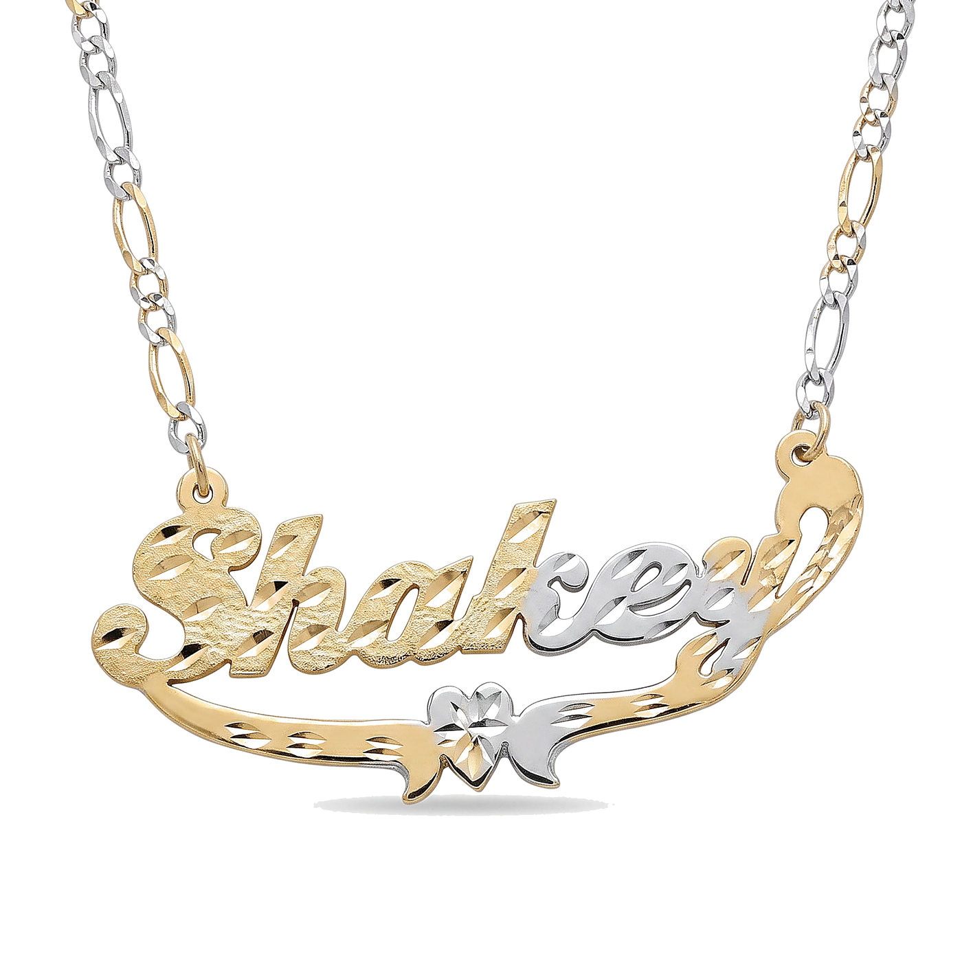 10K Solid Gold 'Shakey' Single Nameplate with Heart (Diamond-Cut)
