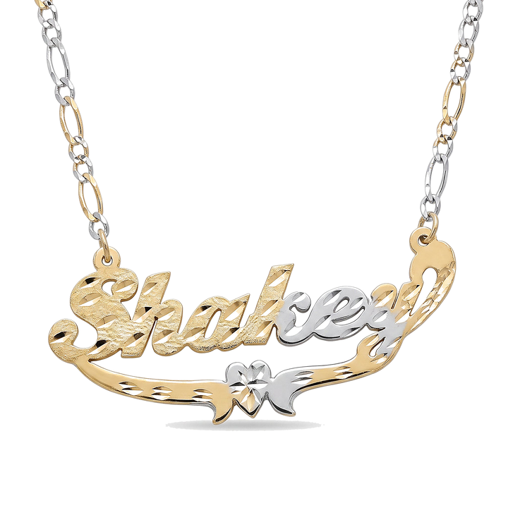 10K Solid Gold 'Shakey' Single Nameplate with Heart (Diamond-Cut)