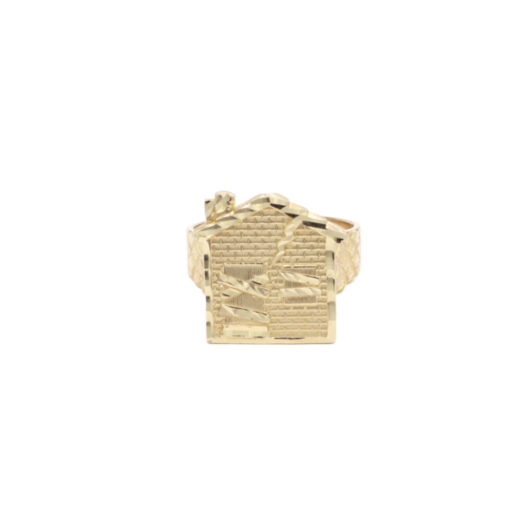 10K Solid Yellow Gold Trap House Ring